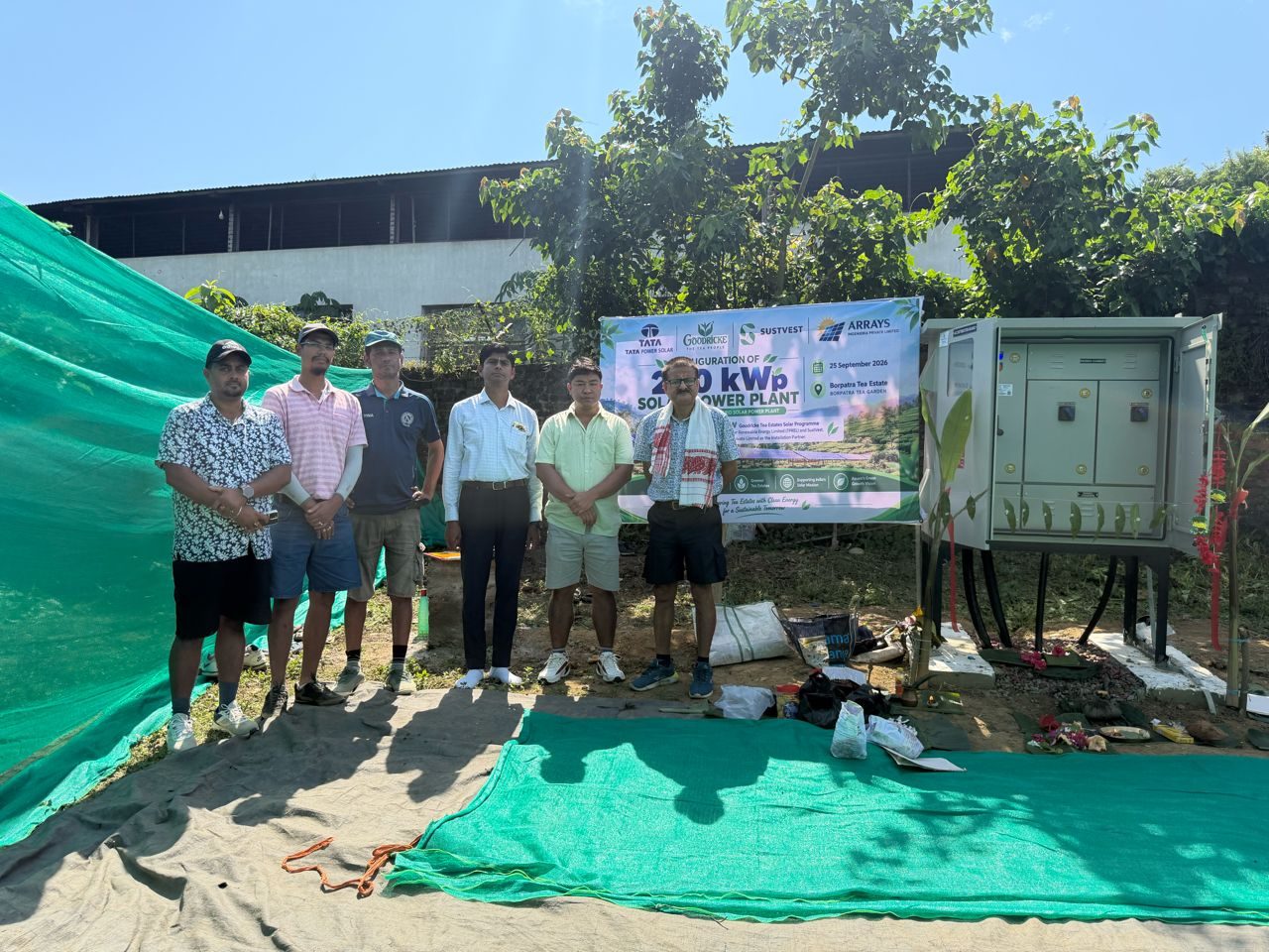 Inauguration of the 230 kWp Borpatra Tea Estate solar plant, 25 September 2026, Arrays Ingenieria (ex-servicemen-led) installation partner