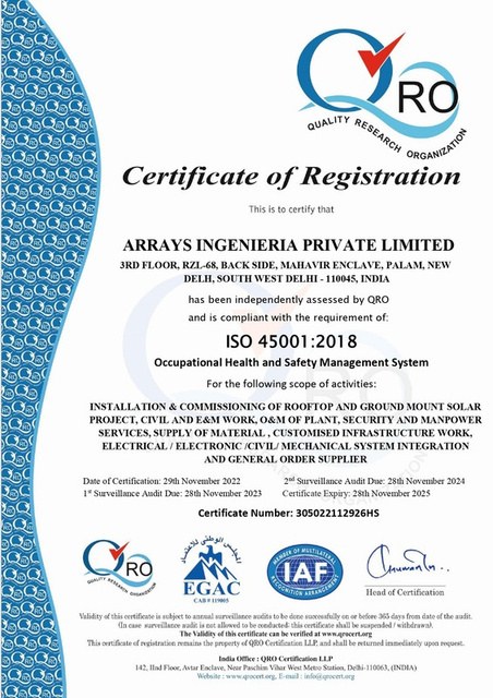 ISO 45001:2018 Occupational Health & Safety certificate, Ingenieria
