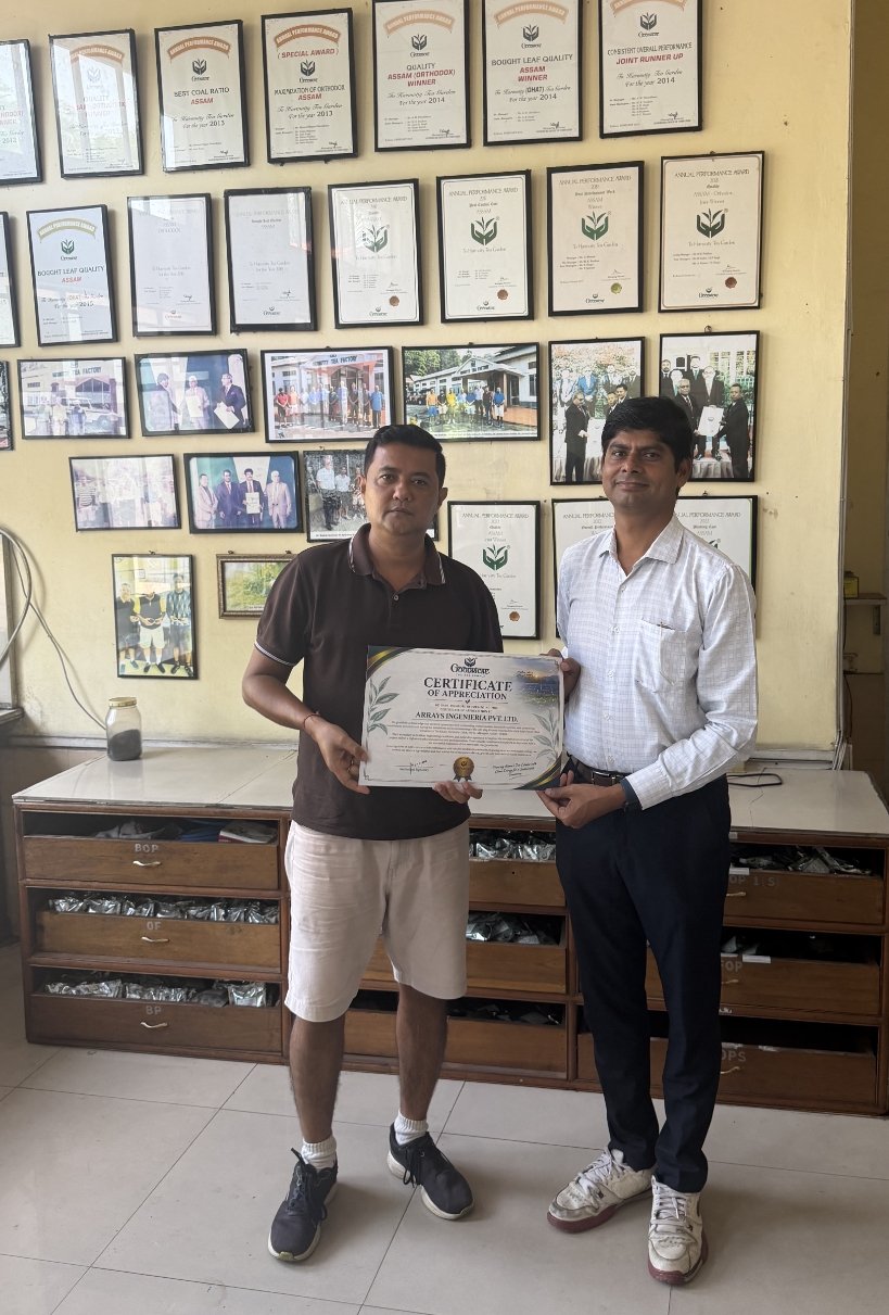 Goodricke's certificate of appreciation for the 400 kWp Harmutty solar plant handed to Arrays Ingenieria