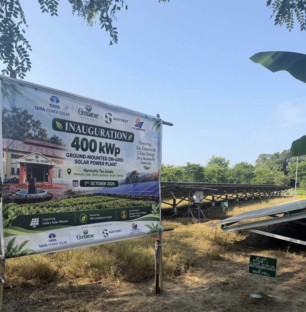The 400 kWp ground-mounted solar plant at Harmutty Tea Estate, North Lakhimpur, Assam, inaugurated on 7 October 2026, installed and commissioned by Arrays Ingenieria